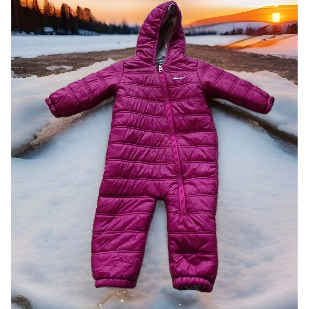 Eddie Bauer Bunting Suit Toddler 24 Month Pink Excellent Quilted Hooded Snowsuit